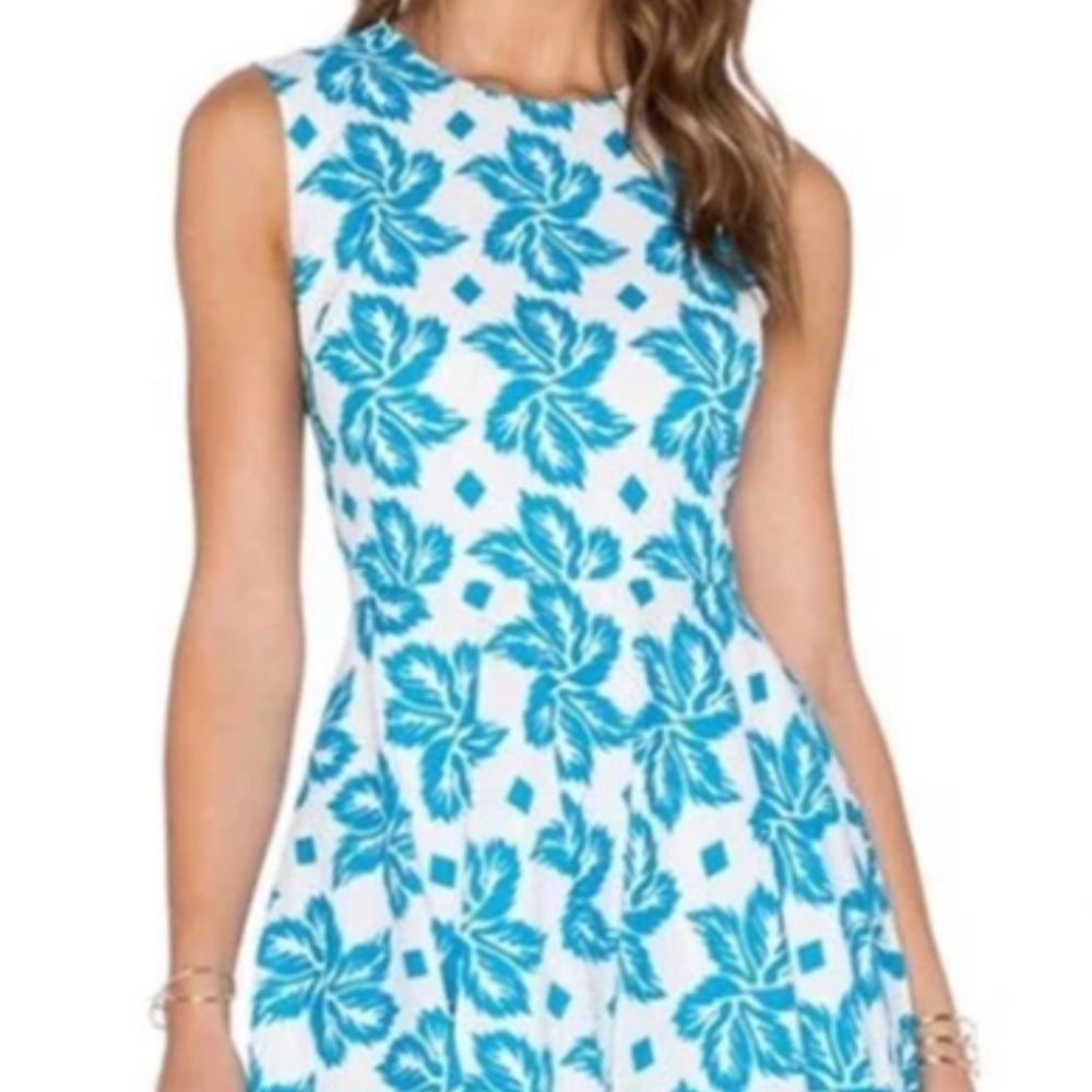 DVF JENNIE FIT & FLARE DRESS  FLORALL WHITE AND TURQUOISE SIZE 8
